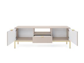 Mobile TV con piedi in metallo 2 ante e 1 cassetto in legno laminato Miseno 154x56 cm