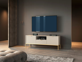 Mobile TV con piedi in metallo 2 ante e 1 cassetto in legno laminato Miseno 154x56 cm
