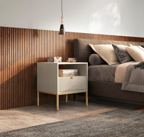 Comodino con piedi in metallo ed 1 cassetto in legno laminato Miseno 54x56 cm