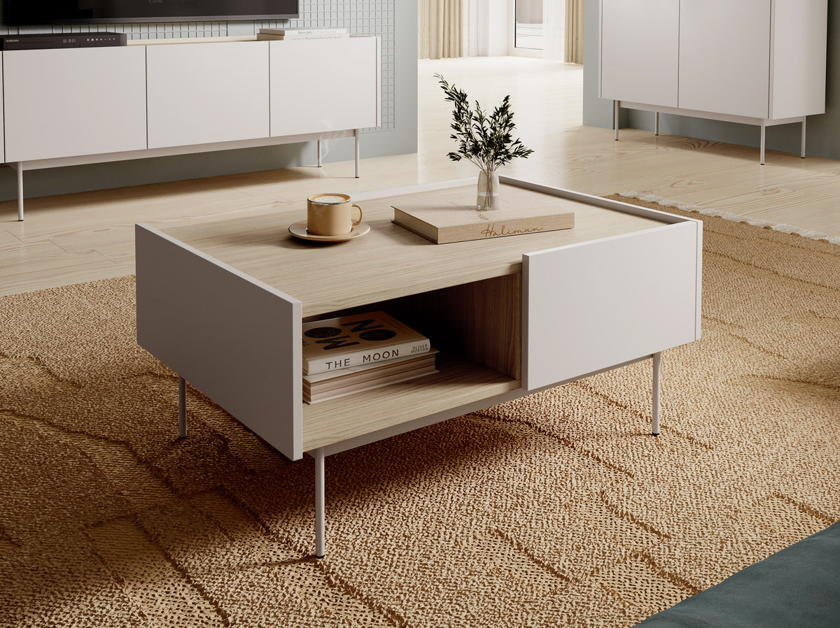 Tavolino basso 2 cassetti in legno laminato Lago 97x45 cm