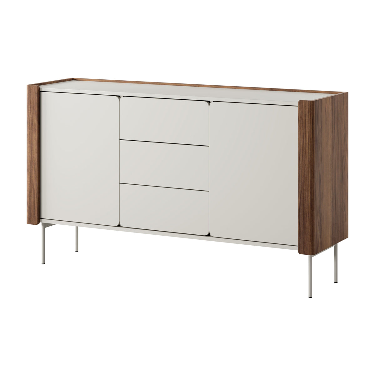 Madia 2 ante 3 cassetti in legno laminato noce e cashmere Lumia 141x82 cm
