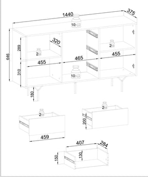 Credenza 2 ante 3 cassetti in legno laminato Nerea 144x83 cm