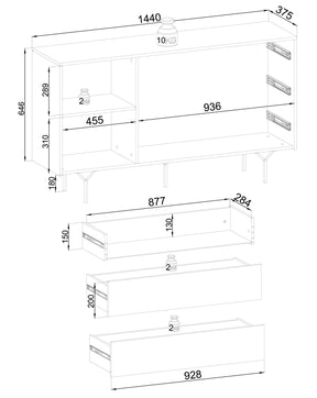 Madia 1 anta 3 cassetti in legno laminato Nerea 180x51 cm