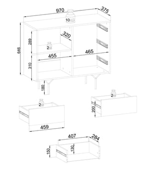 Credenza 3 cassetti 1 anta in legno laminato Nerea 97x83 cm