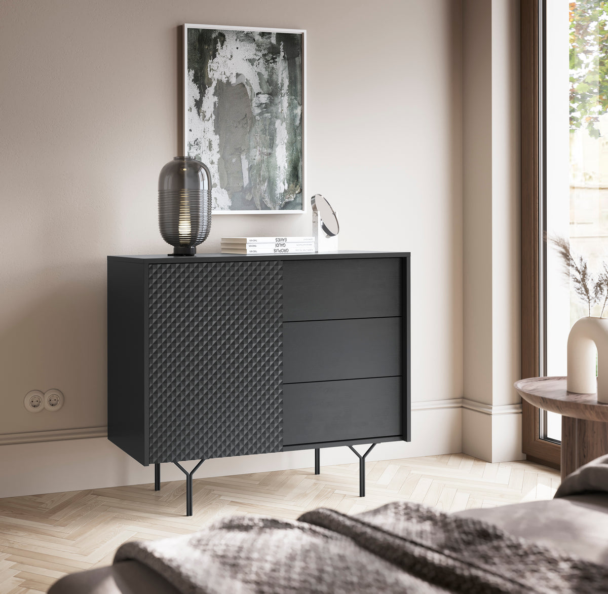 Credenza 3 cassetti 1 anta in legno laminato Nerea 97x83 cm