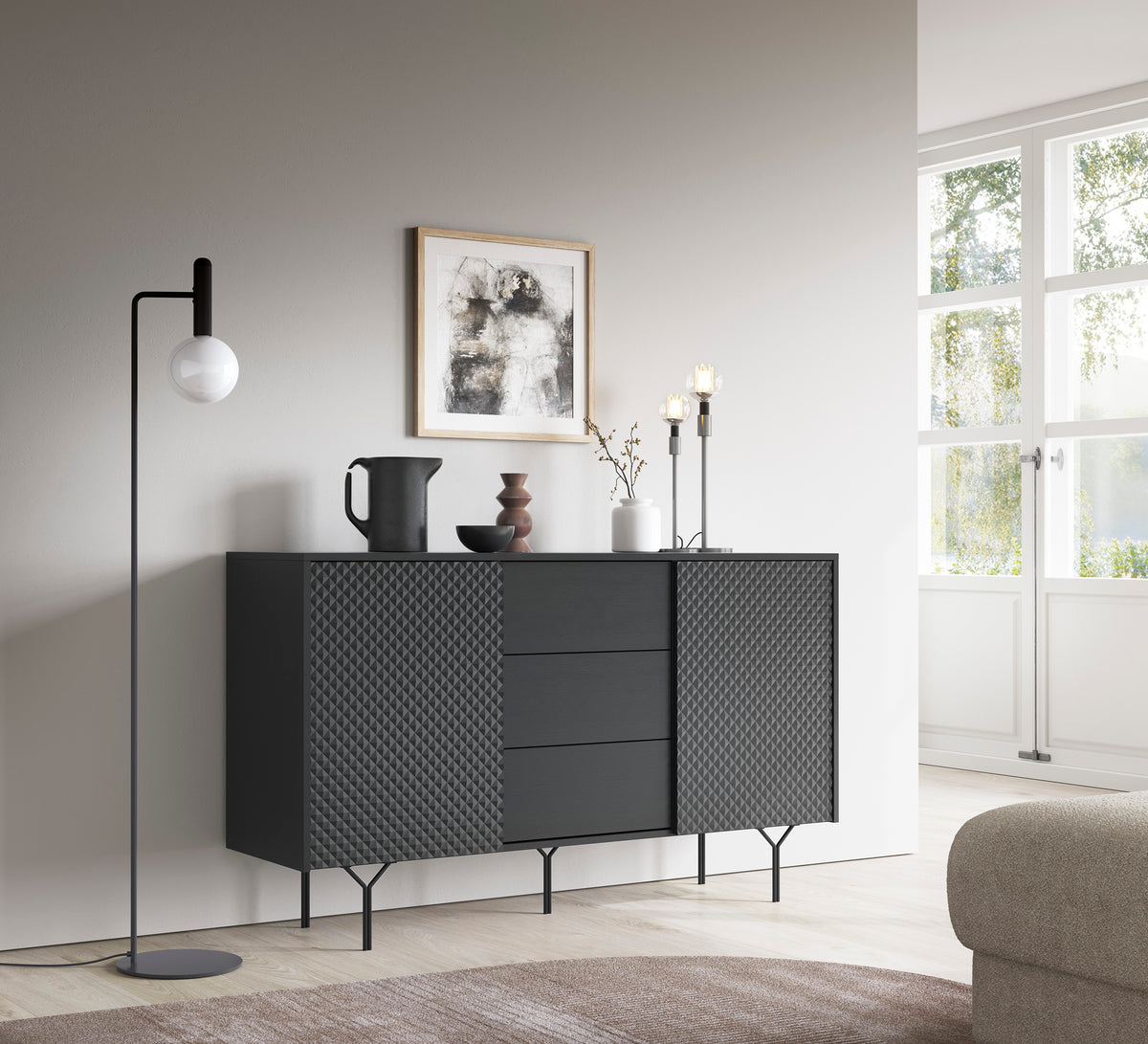 Credenza 2 ante 3 cassetti in legno laminato Nerea 144x83 cm
