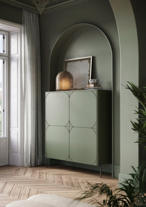 Credenza 2 ante con piede in metallo verde oliva Sonatia 124x140 cm