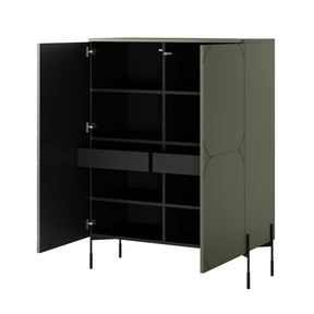 Credenza 2 ante con piede in metallo verde oliva Sonatia 124x140 cm