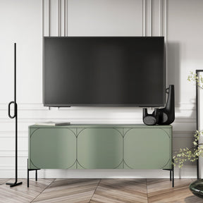 Mobile TV 3 ante verde oliva con piede in metallo nero Sonatia 154x65 cm