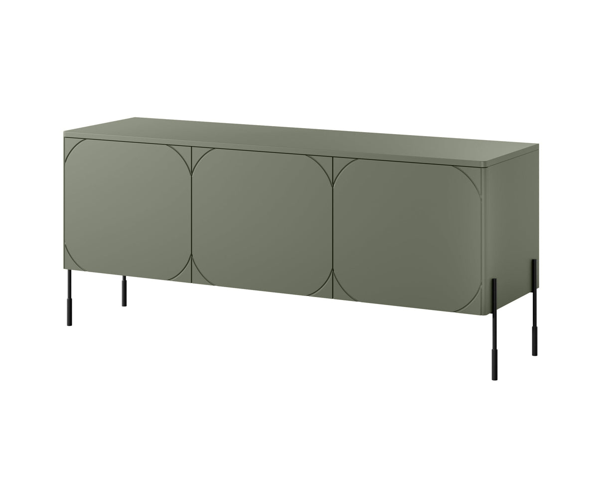 Mobile TV 3 ante verde oliva con piede in metallo nero Sonatia 154x65 cm