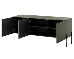 Mobile TV 3 ante verde oliva con piede in metallo nero Sonatia 154x65 cm