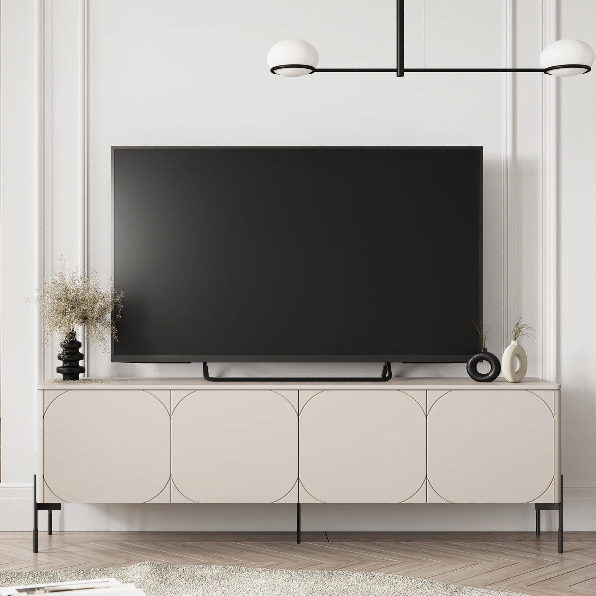 Mobile TV 4 ante con piede in metallo cashmere Sonatia 204x65 cm
