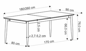 Tavolo allungabile per 6/10 persone grigio Pericle 180/260x90 cm