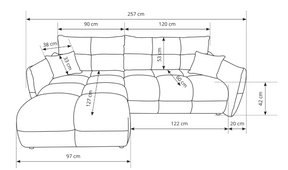 Divano letto angolare in tessuto cinigliato Dublino 257x111/177 cm
