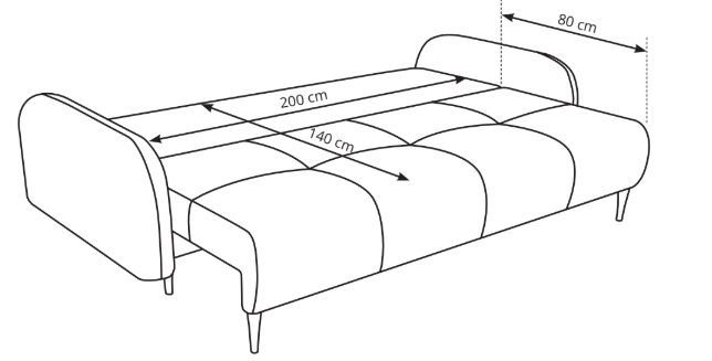Divano letto in tessuto cannettato Tokyo 230x102 cm