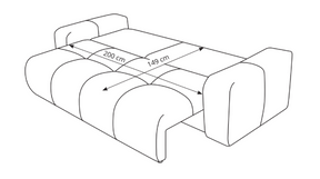 Divano letto in tessuto cannettato Vienna 259x99/149 cm