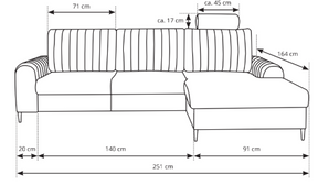 Divano letto angolare in velluto Firenze 251x164 cm