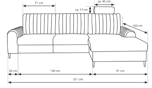 Divano letto angolare in velluto Firenze 251x164 cm