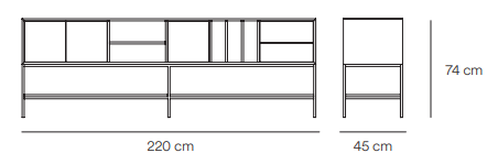 Mobile TV 3 ante 2 cassetti con gambe in metallo Platt 220x74 cm
