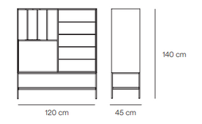 Credenza 1 anta 5 cassetti con gambe in metallo Platt 120x140 cm