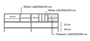 Mobile TV 3 ante 2 cassetti con gambe in metallo Platt 220x74 cm