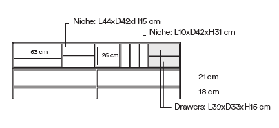 Mobile TV 3 ante 2 cassetti con gambe in metallo Platt 220x74 cm