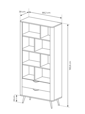 Libreria 2 cassetti con gambe in metallo Veris 88x193 cm