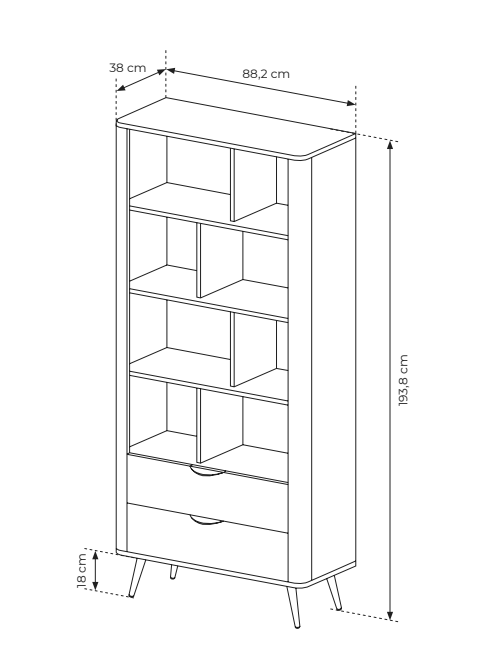 Libreria 2 cassetti con gambe in metallo Veris 88x193 cm