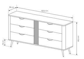 Cassettiera 6 cassetti con gambe in metallo Veris 163x81 cm