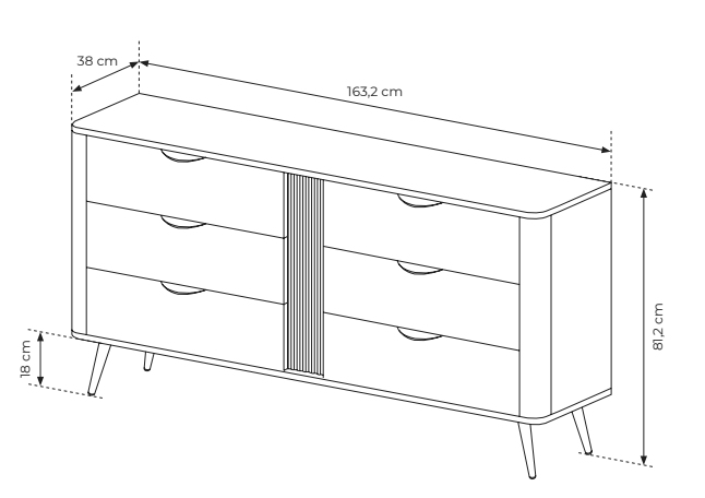 Cassettiera 6 cassetti con gambe in metallo Veris 163x81 cm