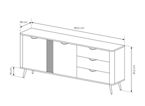 Madia 2 ante 3 cassetti con gambe in metallo Veris 195x81 cm