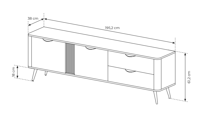 Mobile TV 2 ante 2 cassetti con gambe in metallo Veris 195x61 cm