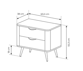 Comodino 2 cassetti con piede in metallo Veris 63x55