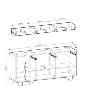 Madia 3 ante 3 cassetti cashmere Yuma 160x75 cm