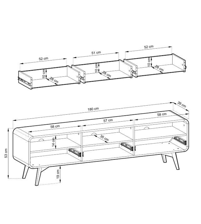 Mobile TV 3 cassetti Helen 180x53 cm