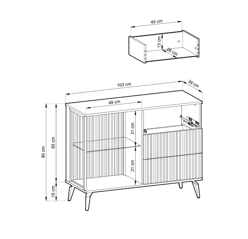 Madia 1 anta 3 cassetti cashmere/noce Vika 103x80 cm