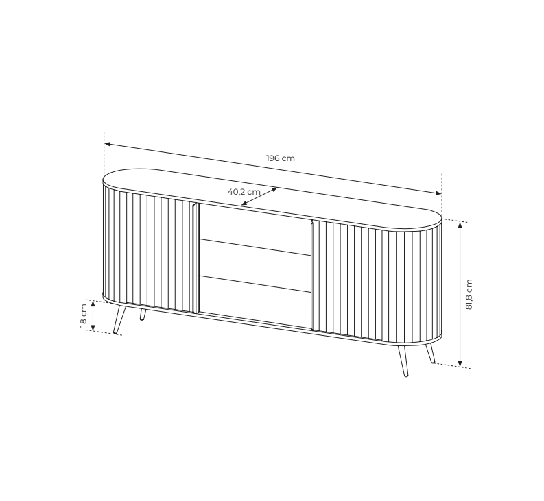 Madia 2 ante 3 cassetti con piede in metallo Lovy 196x81 cm