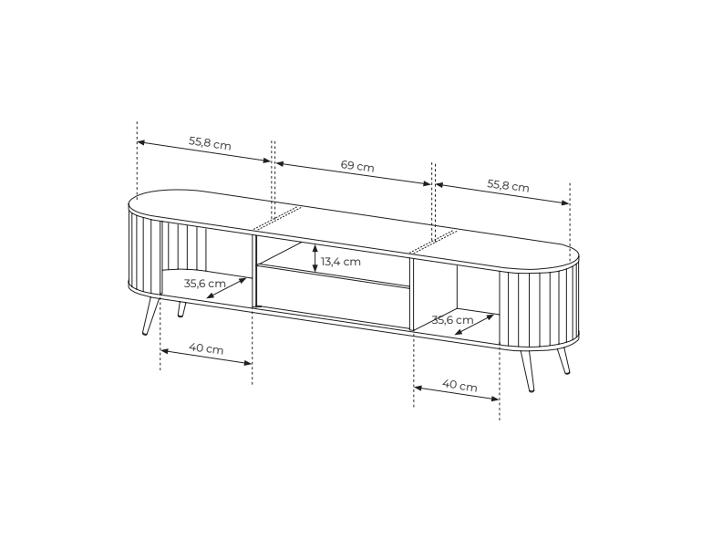 Mobile TV 2 ante 1 cassetto con piede in metallo Lovy 196x51 cm
