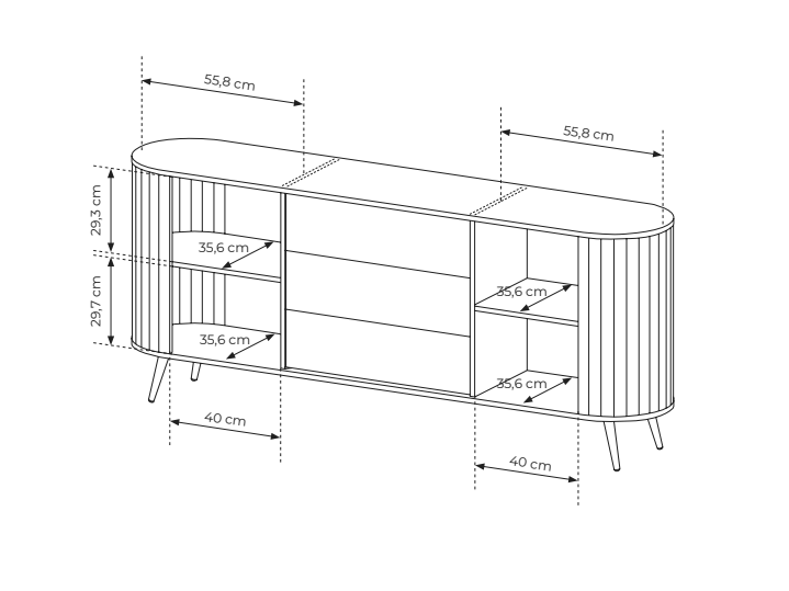 Madia 2 ante 3 cassetti con piede in metallo Lovy 196x81 cm
