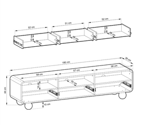 Mobile TV 3 cassetti cashmere Yuma 180x44 cm