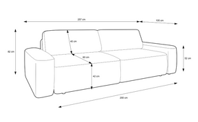 Divano in tessuto melange bianco con contenitore Hoba 257x82 cm