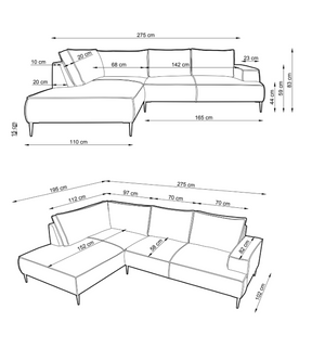 Divano angolare in velluto a coste beige Cushy 275x83 cm