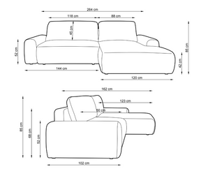 Divano angolare in velluto Nubia 264x85 cm