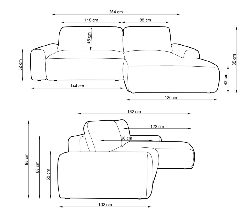 Divano angolare in velluto Nubia 264x85 cm