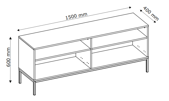 Mobile TV 2 cassetti con gamba in metallo Oslo 150x60 cm