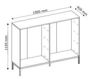 Cassettiera 8 cassetti con gamba in metallo nero Alma 150x115 cm