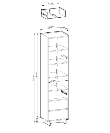 Libreria 3 cassetti rovere Yako 50x201 cm