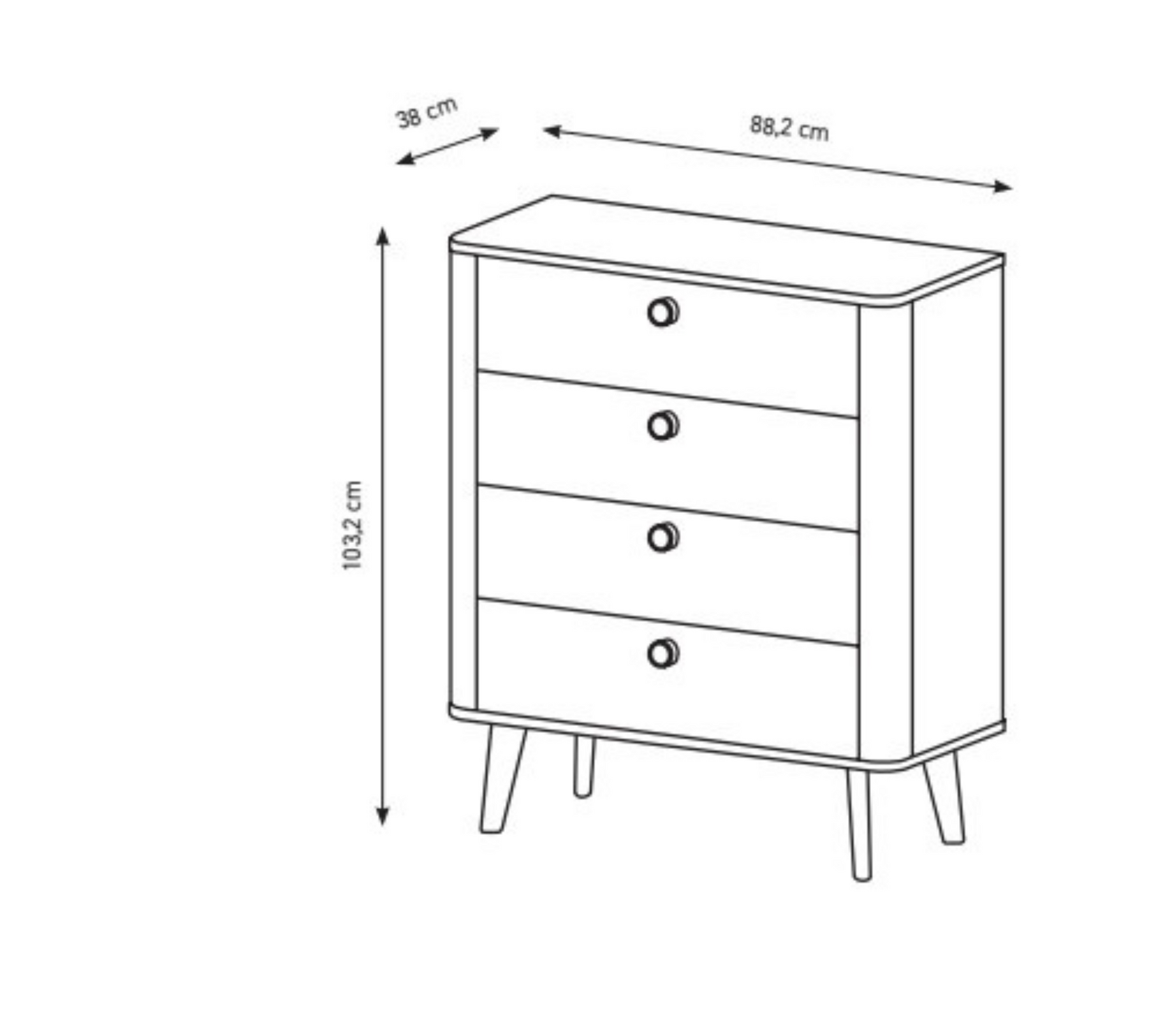 Cassettiera 4 cassetti rovere Arlo 88x103 cm