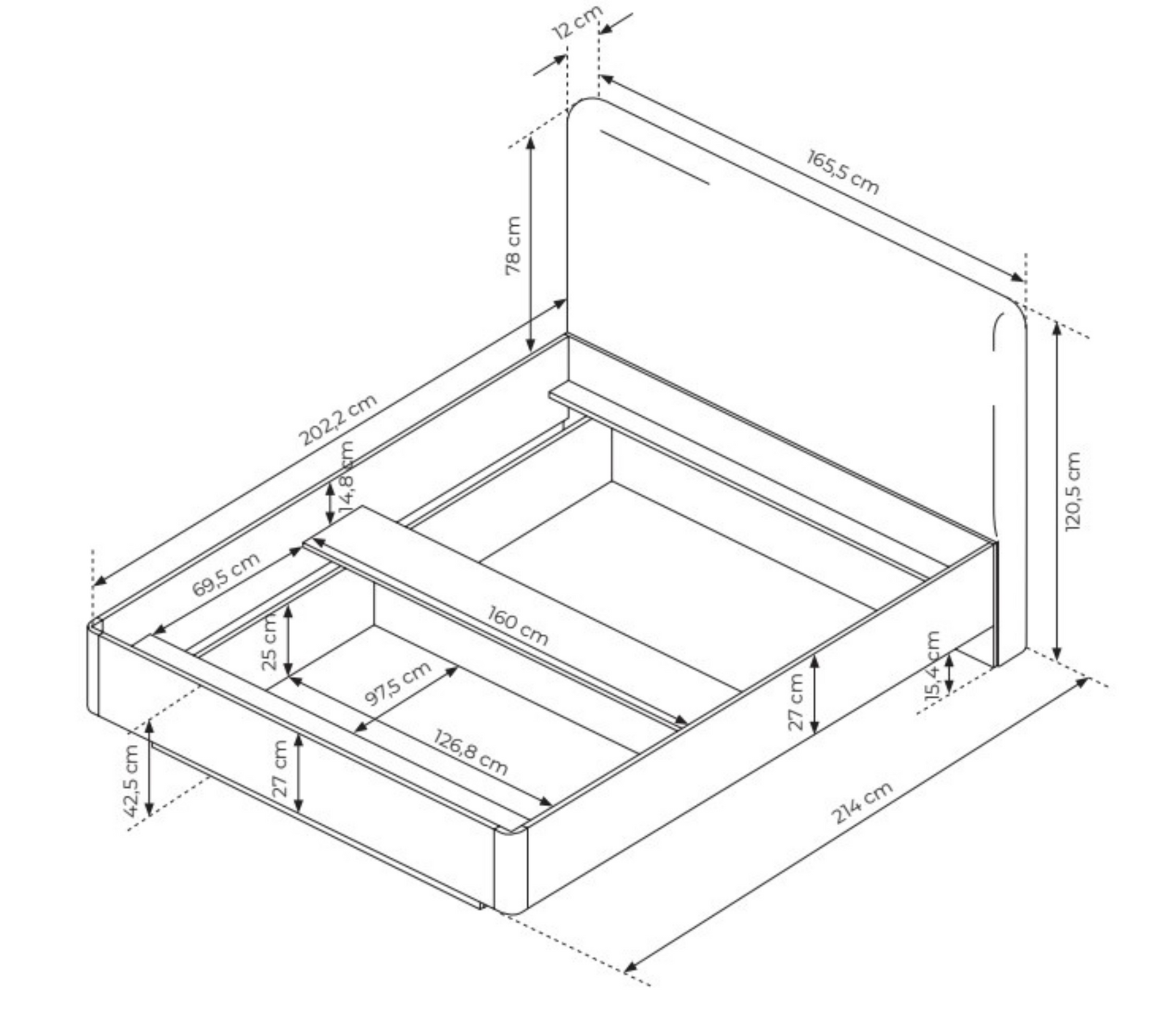 Letto contenitore rovere Arlo 165x120 cm