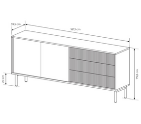 Madia 2 ante 3 cassetti con piede in legno Aries 187x79 cm